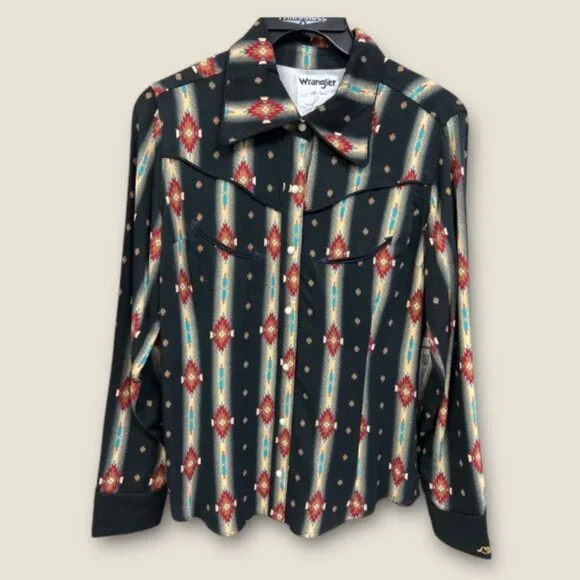 Wrangler x Lainey Wilson Black Checotah Pearl Snap Shirt | Size Large | EUC - Picture 4 of 10